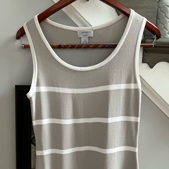 Carmen Marc Valvo Gray & White Knit Sleeveless Dress sz M - Picture 2 of 6